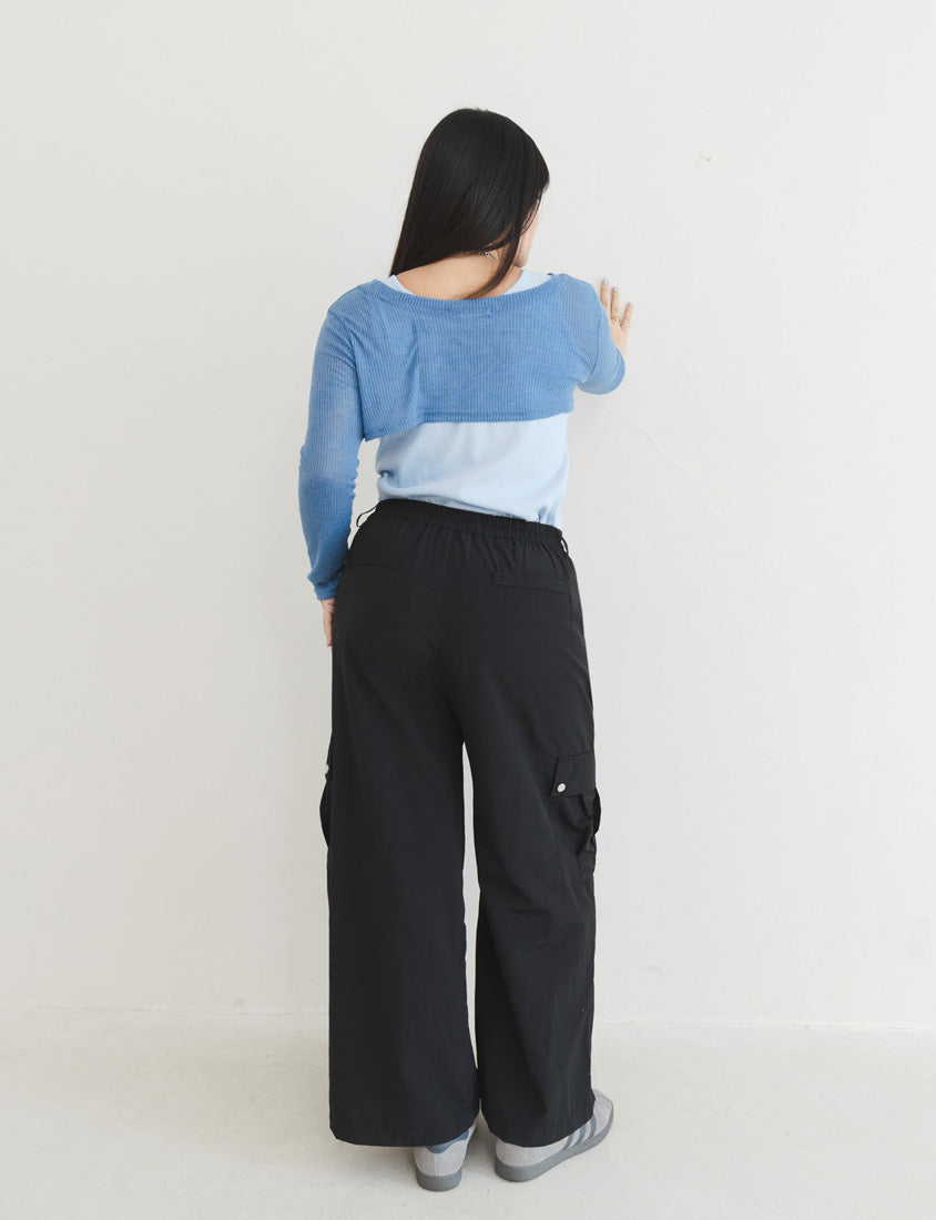 MUA! Edgy Pleated Back Elastic Nylon Plus Size Cargo Pants