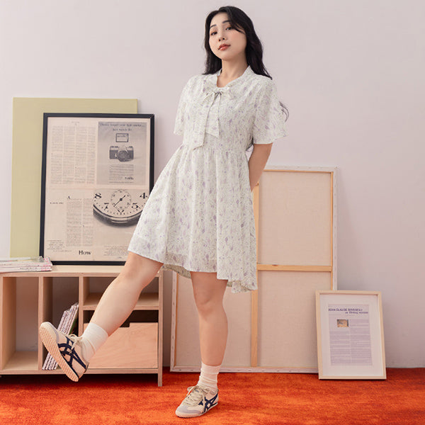 Gentle Lavender Tie-Waist Plus Size Flare Dress