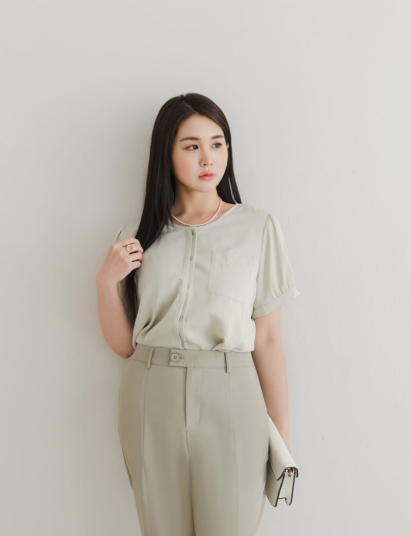 MISS. Minimalist Double Placket Pocket Plus Size Blouse