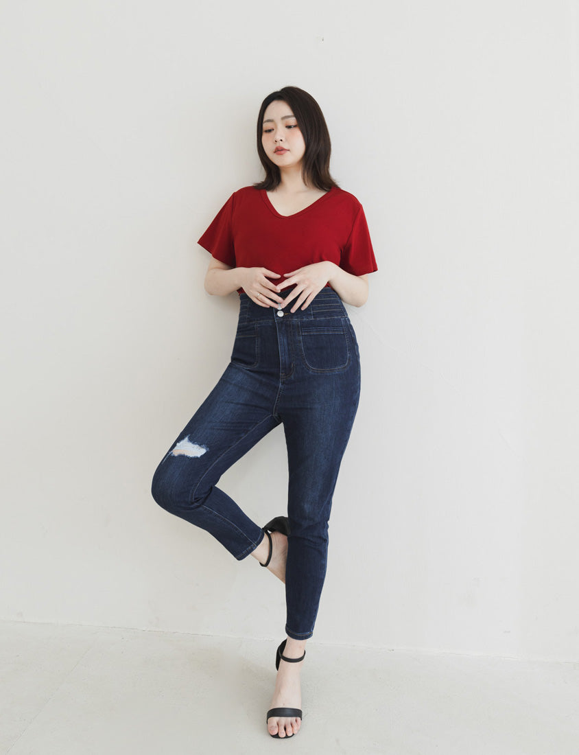 Cooling Tech Corset Waist Plus Size Distressed Jeans