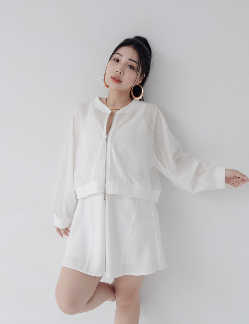 MUA! Sheer Chiffon Dual-Zip Plus Size Bomber Jacket