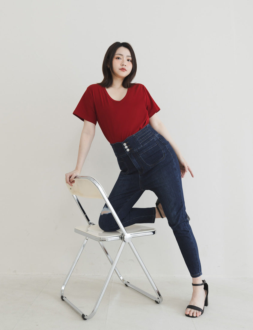 V-Neck Multicolor Plus Size Comfy Slim Tee