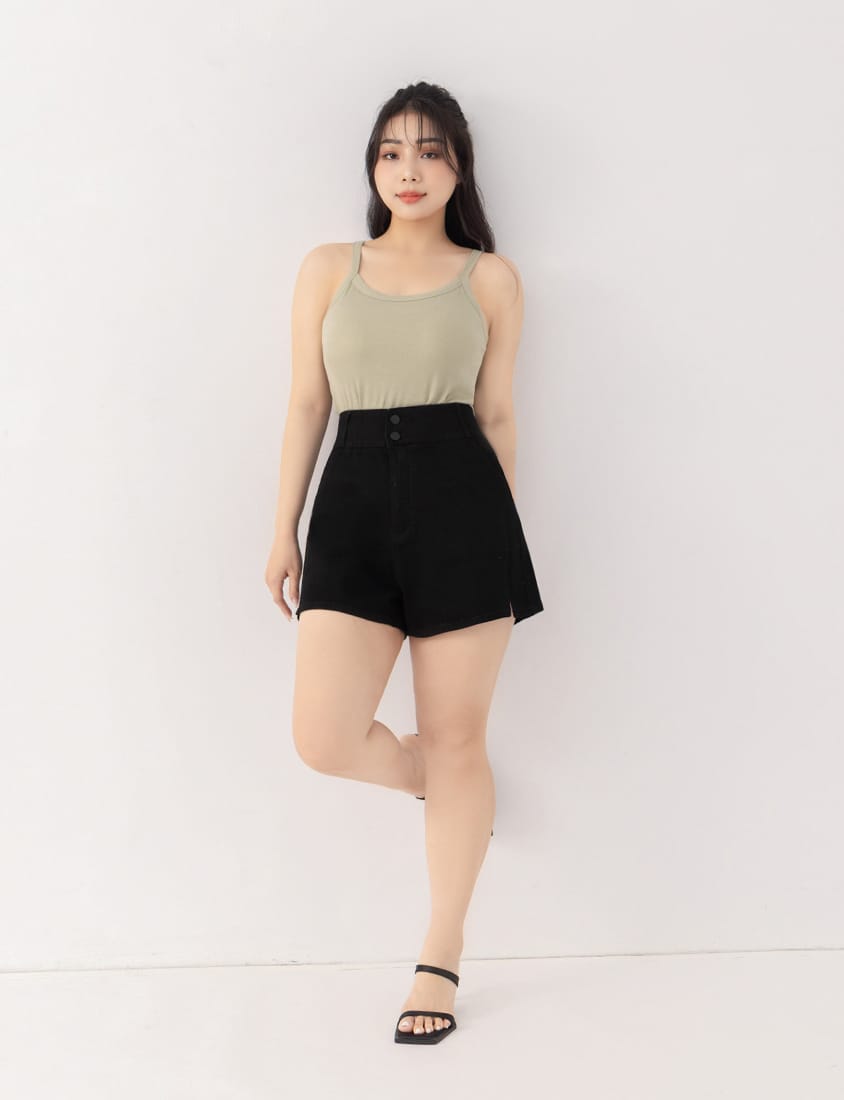 Ultra Waist-Sculpting Side Slit Slim Plus Size Denim Shorts