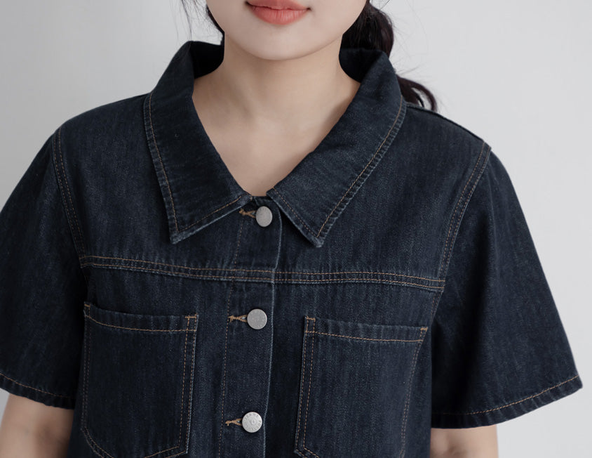 Versatile A-Line Denim Plus Size Shirt Dress