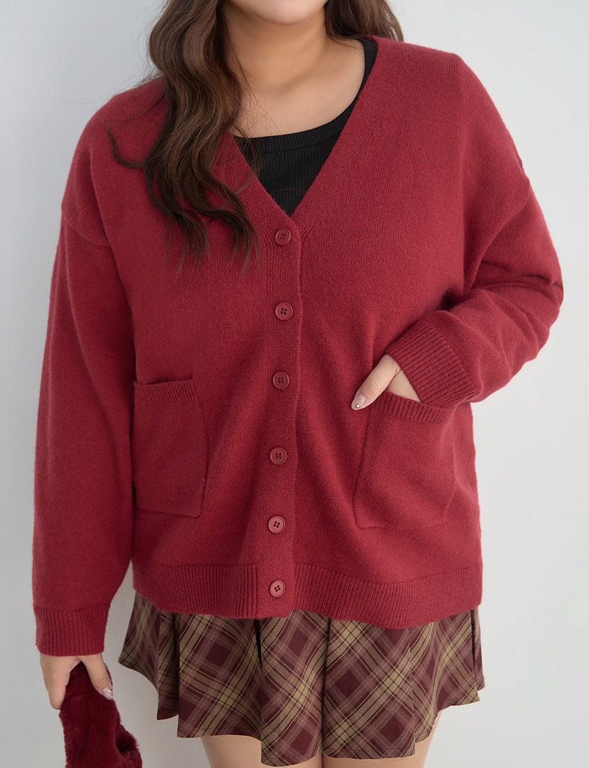 Classic V-Neck Multicolor Longline Plus Size Knit Cardigan