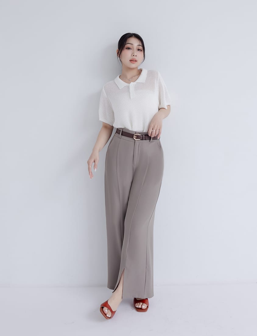 MISS. Polo Collar Knitted Hollow Plus Size Top