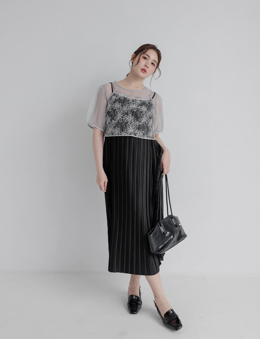 MISS. Pleated Flare Adjustable Strap Plus Size Cami Dress