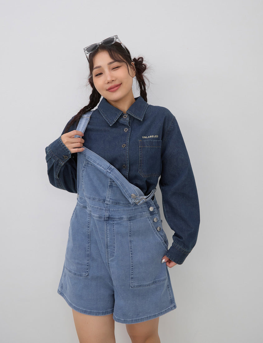 Adjustable Multi-Pocket Denim Plus Size Overalls Shorts
