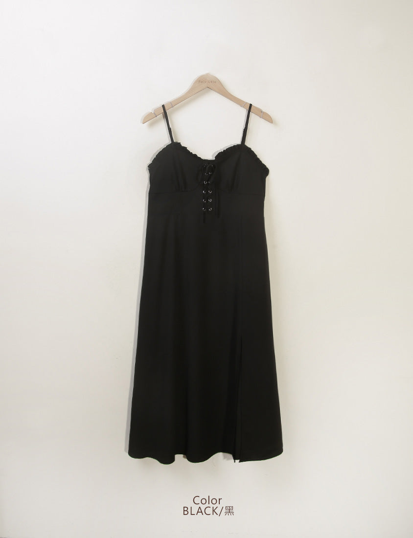 MUA! Ruffle Corset Front Slit Plus Size Maxi Dress