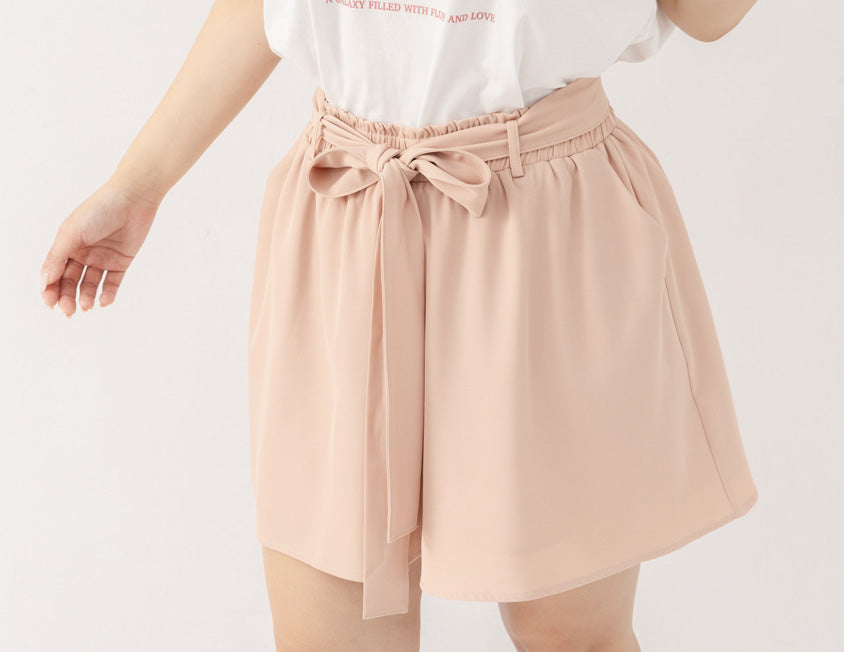 Floral Ruffled Elastic Waist Flowy Plus Size Mini Skort  (With Waist Tie)