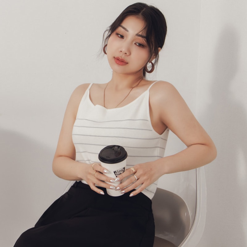 MISS. Versatile Soft Skin Stripe Knit Plus Size Tank Top