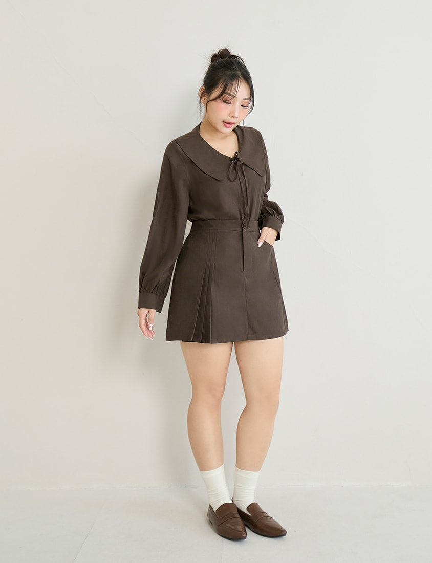 Sweet Multicolor Collar Tie Puff Sleeve Plus Size Shirt