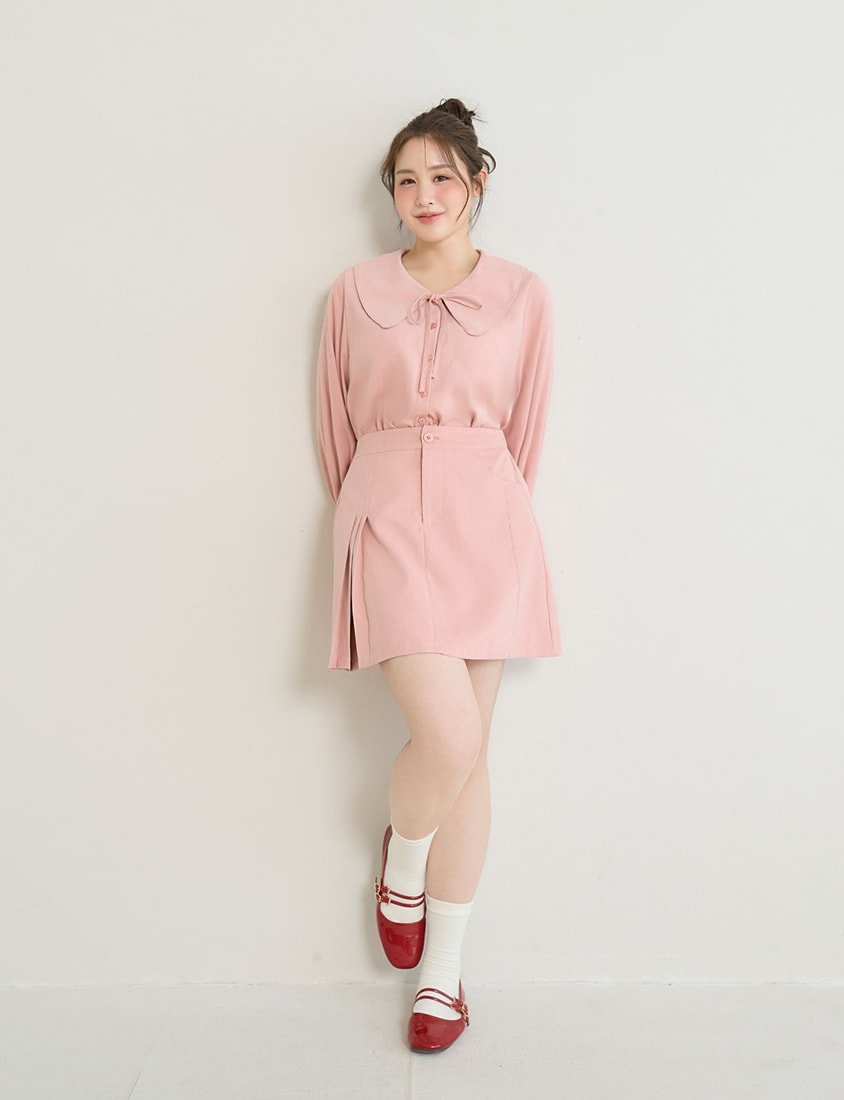 Asymmetrical Pleated Elastic Back Waist Twill Plus Size Mini Skirt