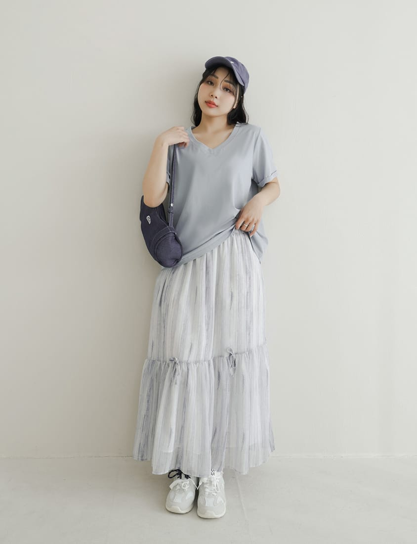 Tie-Dye Bow Detail Elastic Flare Plus Size Maxi Skirt