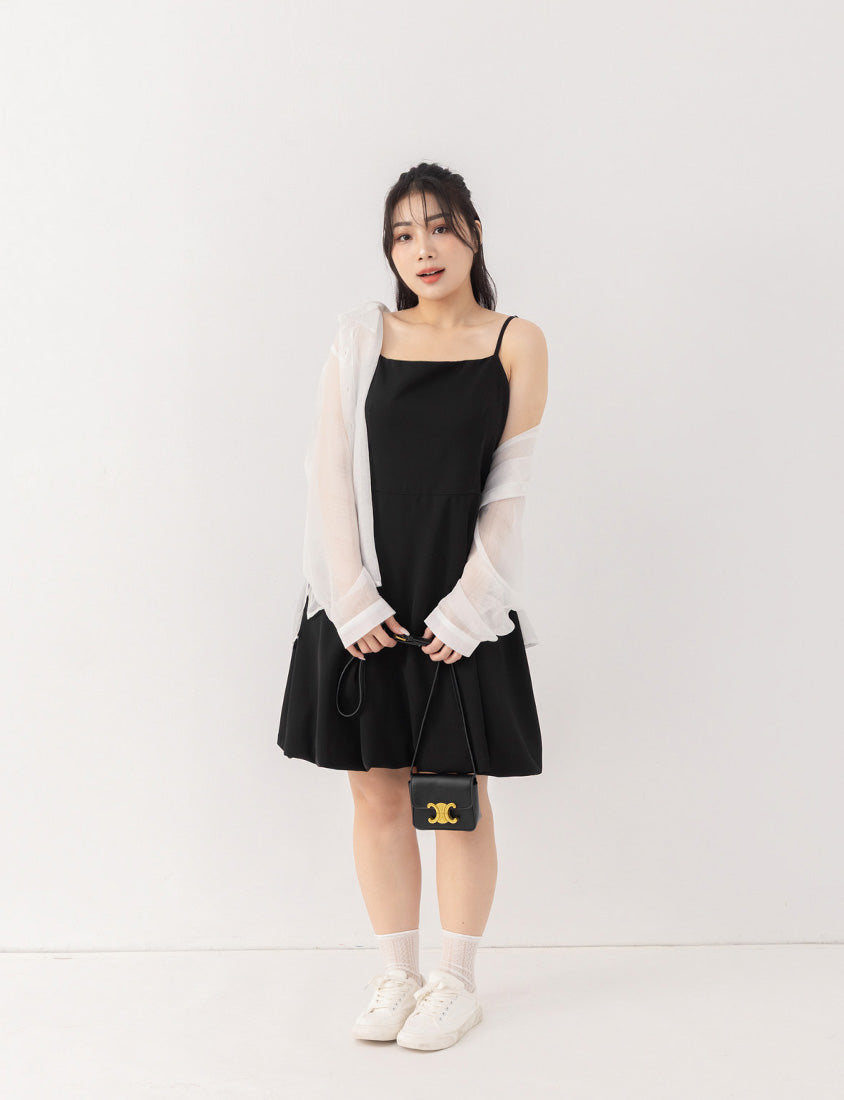 Japanese Style Adjustable Bubble Hem Plus Size Mini Dress
