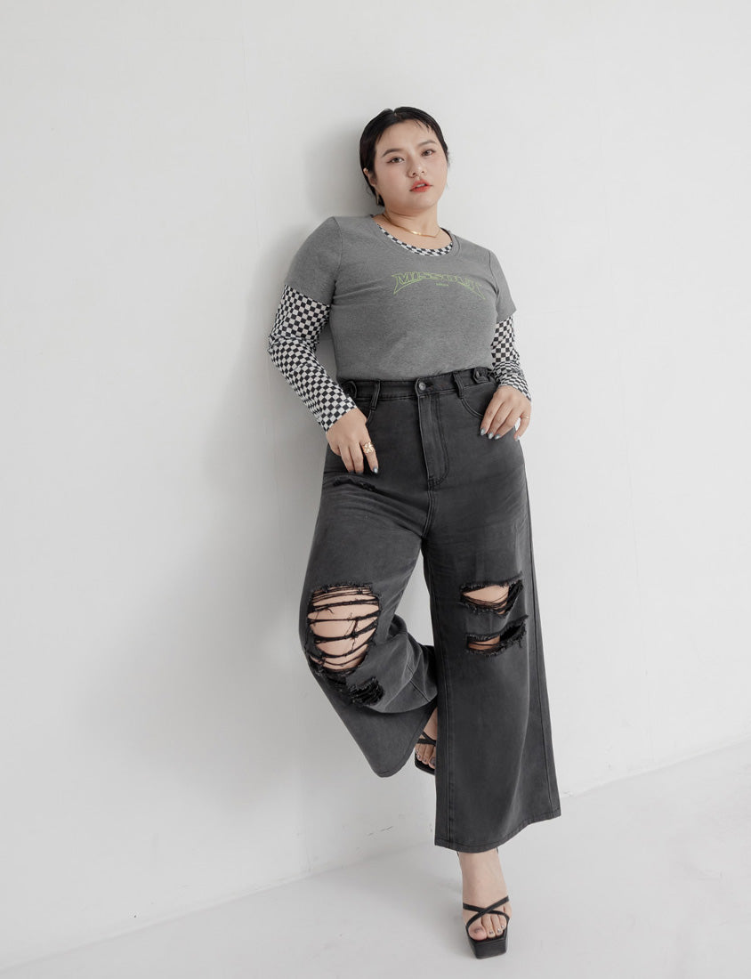 MUA! Lyocell Distressed Plus Size Wide Leg Jeans