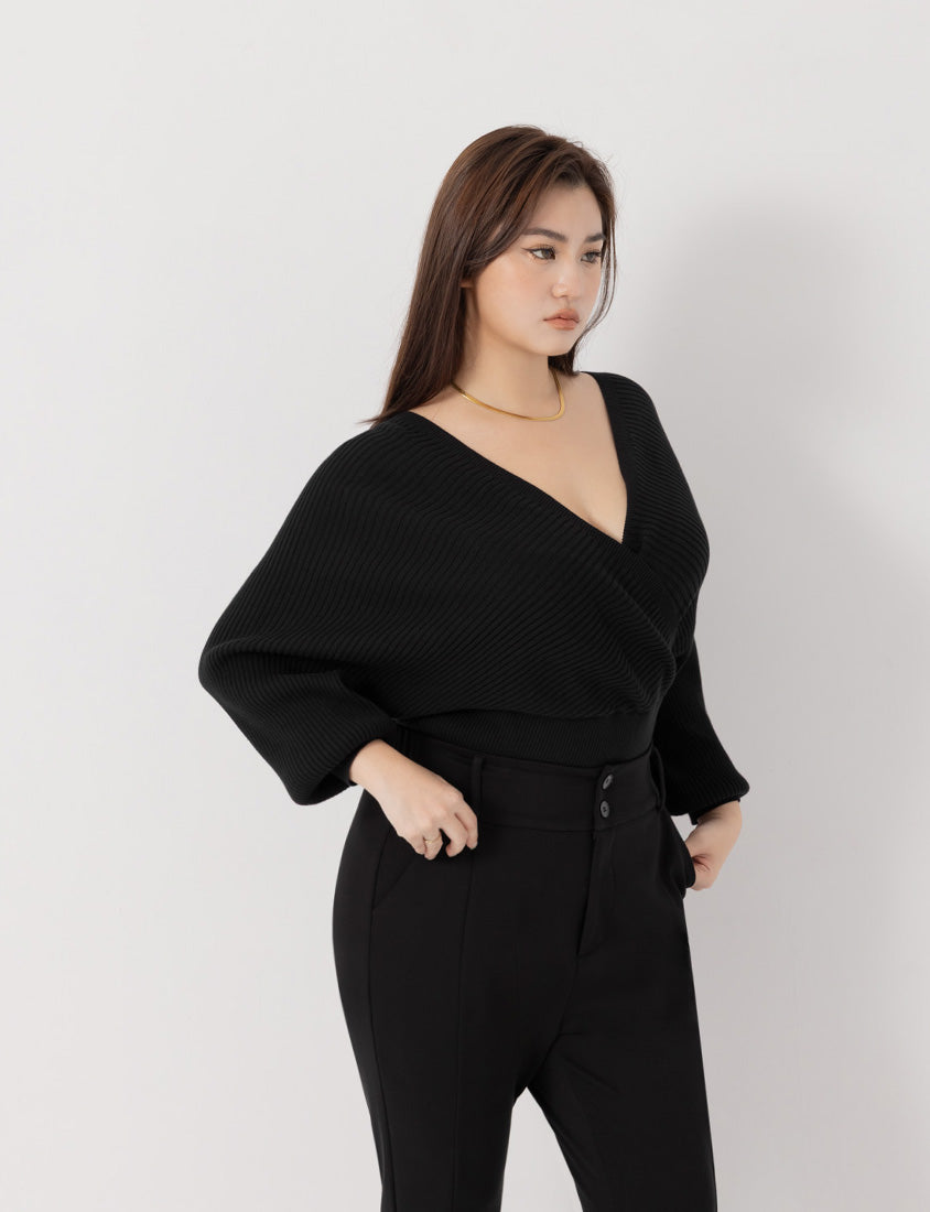 MUA! Sexy Overlap Rib-Knit Plus Size V-Neck Top