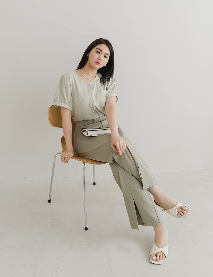 MISS. Minimalist Double Placket Pocket Plus Size Blouse