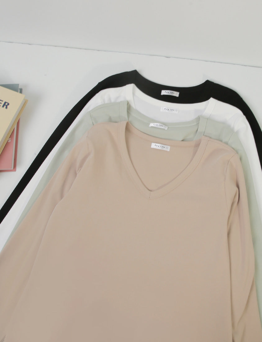 V-Neck Slim Fit Plus Size Long Sleeve Tee