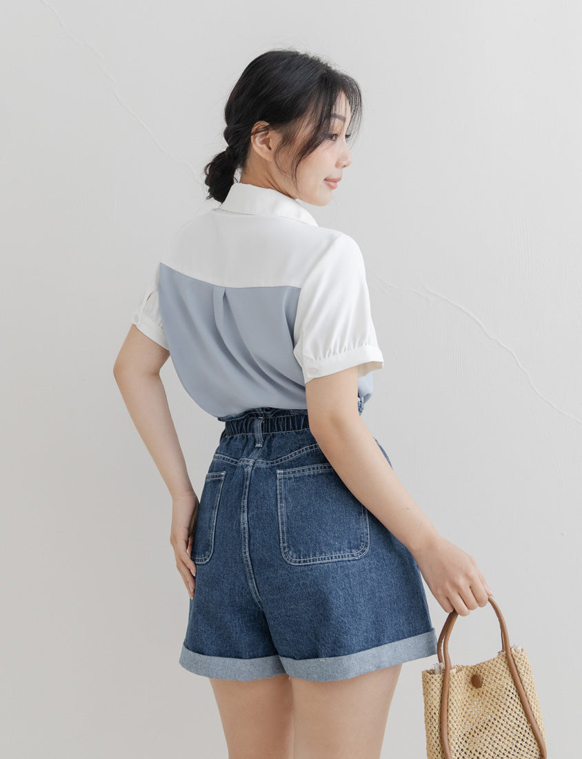 Faux Two-Piece Asymmetric Color-Block Plus Size Shirt