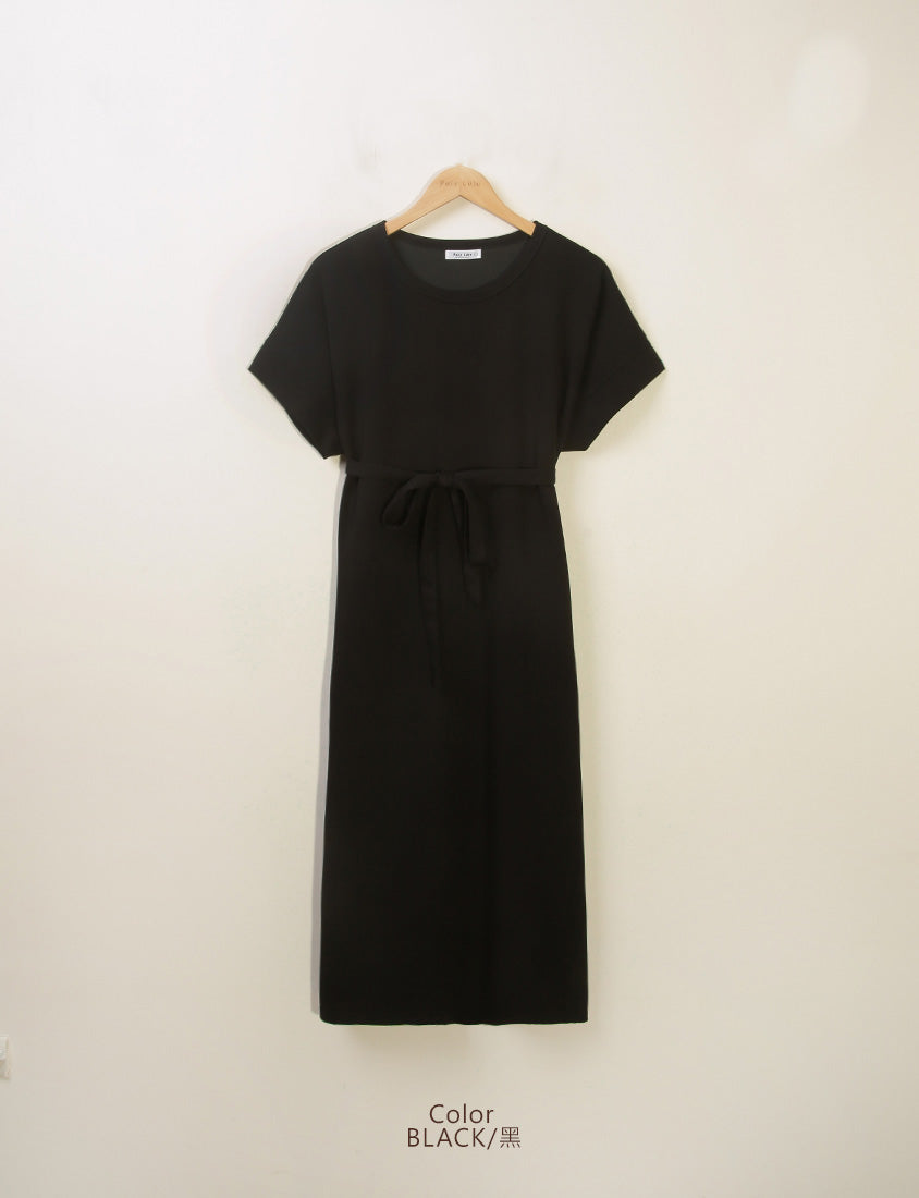 Casual Crew Neck Waist Tie Plus Size Maxi Dress