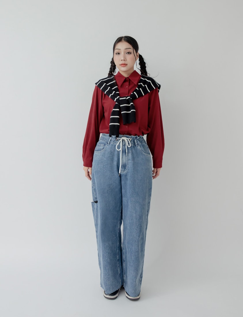 Edgy Contrast Drawstring Plus Size Distressed Jeans