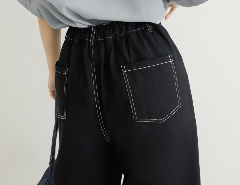 Color-Block Stitched Twill Cotton Straight-Leg Plus Size Pants