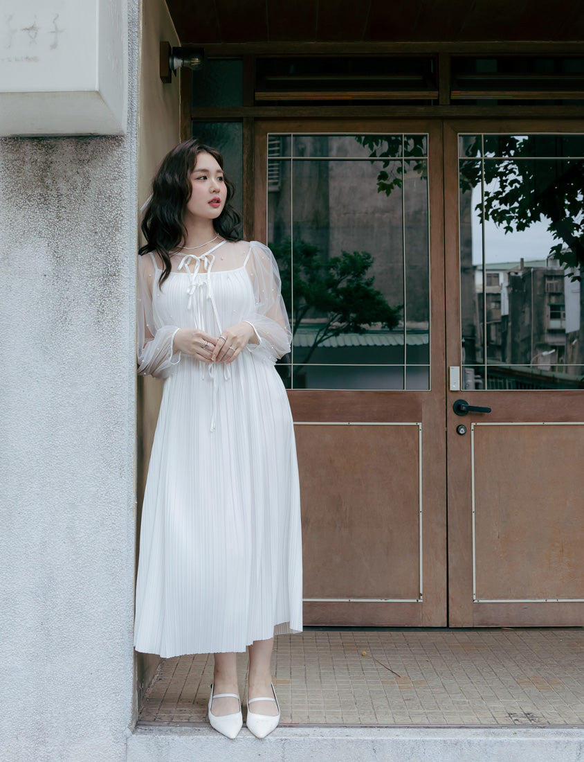 MISS. Romantic Sheer Pearl-Embellished Tie Plus Size Blouse