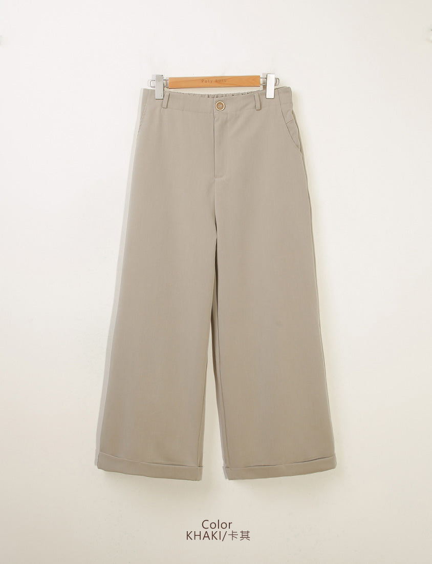 Back Elastic Tapered Cuffed Hem Twill  Plus Size Pants