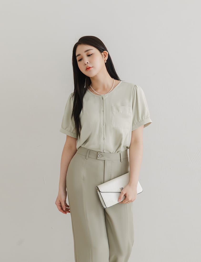 MISS. Minimalist Double Placket Pocket Plus Size Blouse