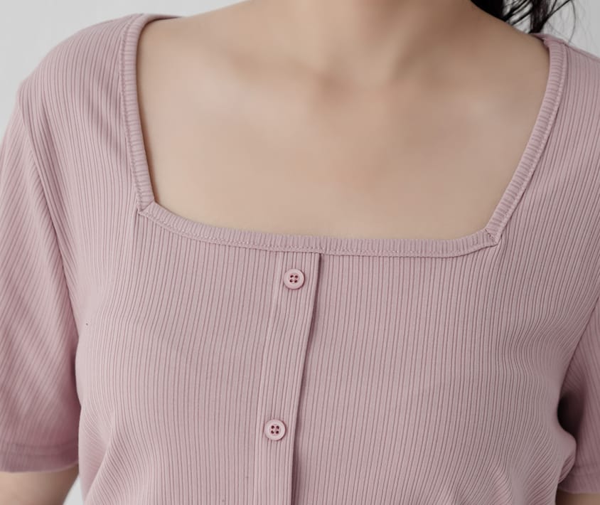 Multi-Color Ribbed Square Neck Faux Button Plus Size Top
