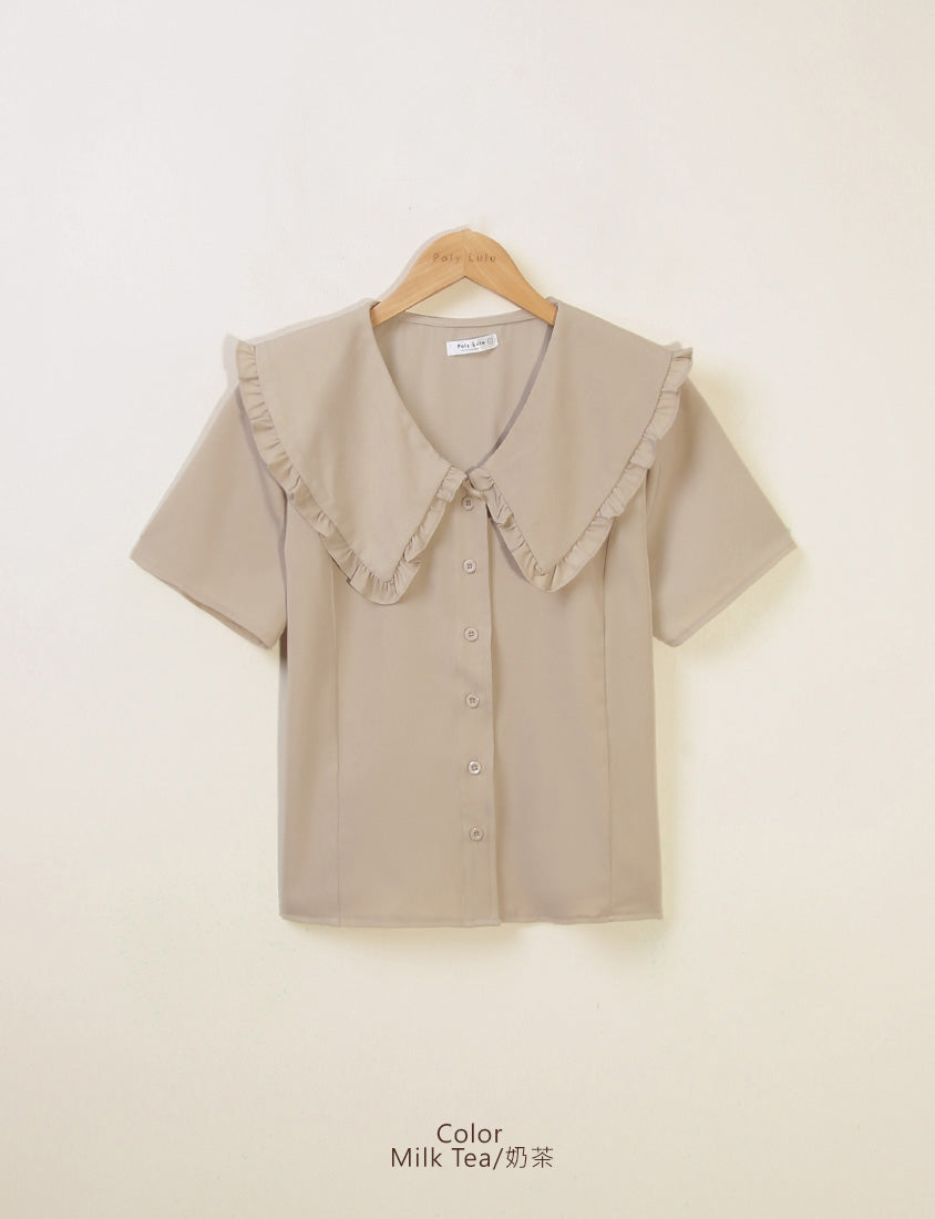 Playful Large Ruffle Collar Plus Size Short Sleeve Top