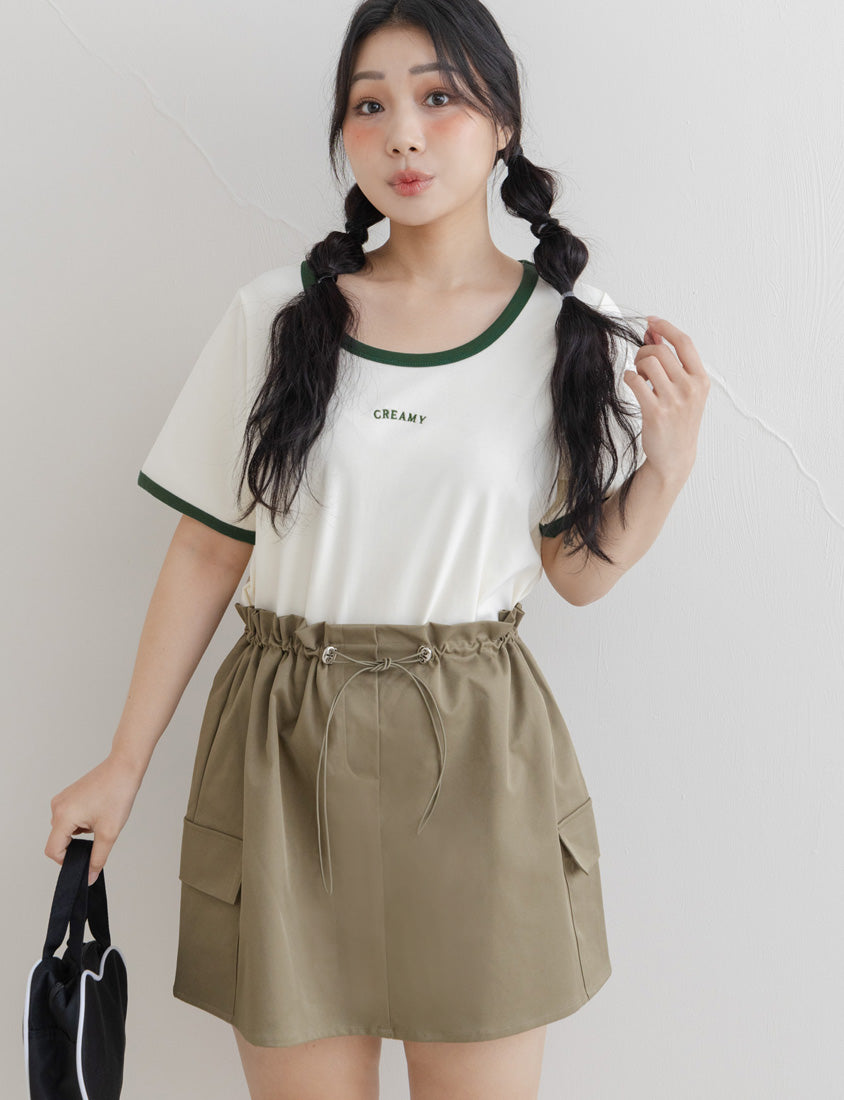 CREAMY Embroidered Color-Block Plus Size Tee