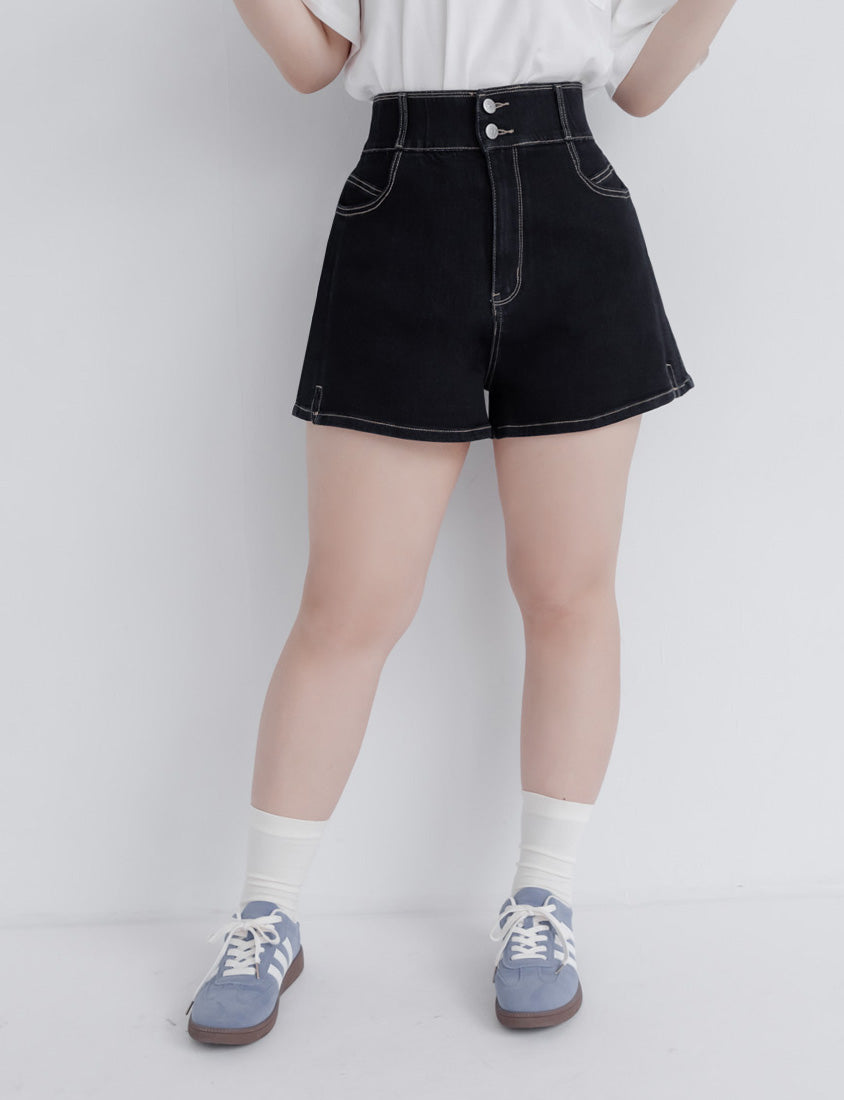 Ultra Waist-Sculpting Side Slit Slim Plus Size Denim Shorts