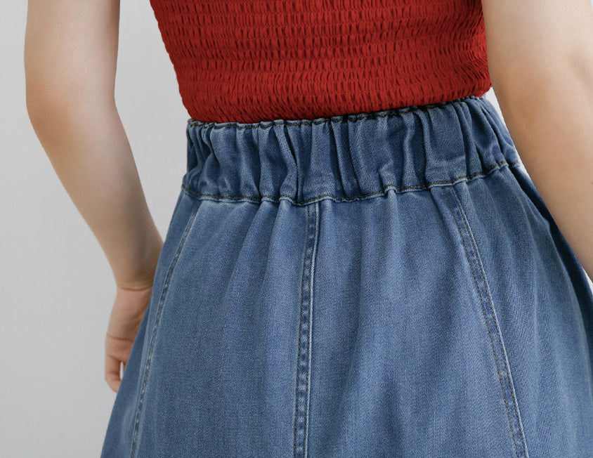Lyocell Silky Denim Elastic Back Flare Plus Size Maxi Skirt