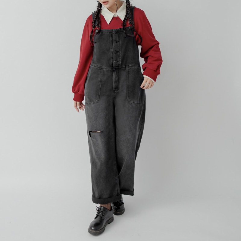 Distressed Button-Up Plus Size Denim Overalls
