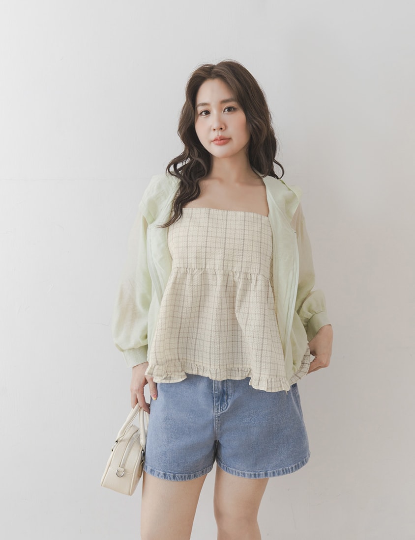 Semi-Sheer Drawstring Hem Hooded Plus Size Jacket
