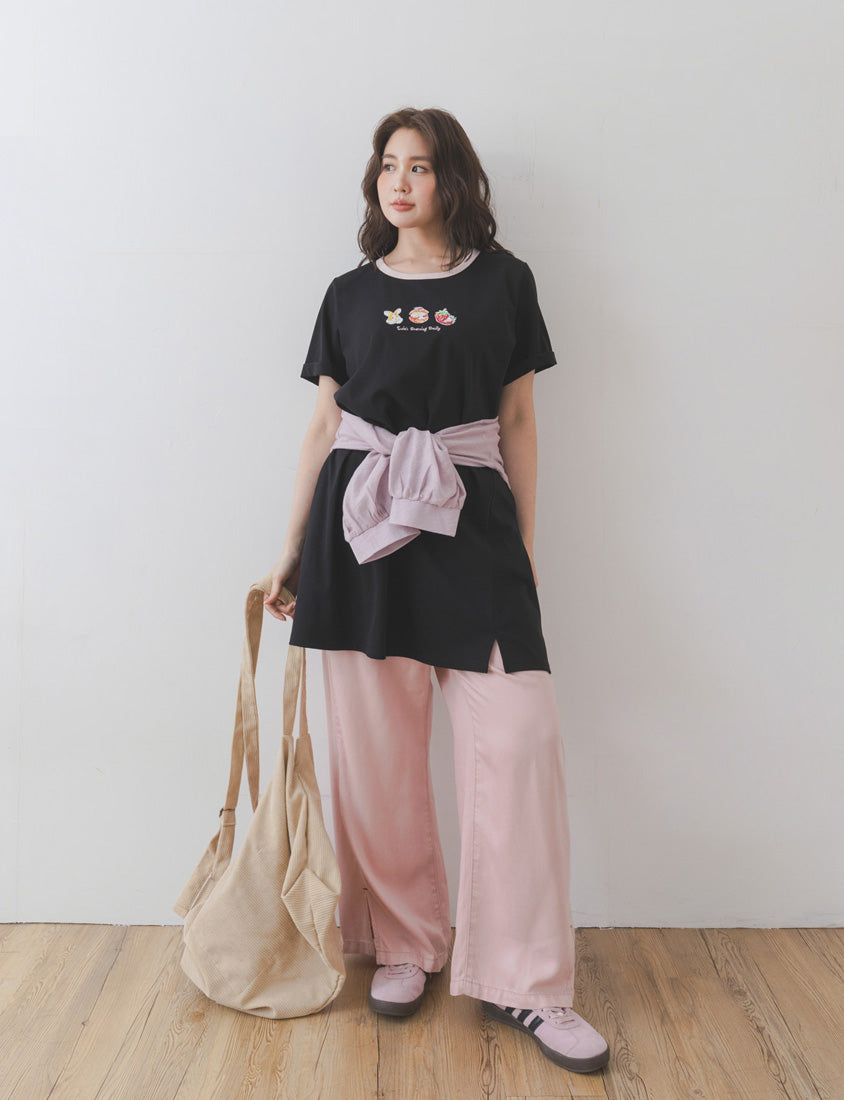 Contrast Crew Neck Hand-Drawn Print Plus Size Dress (Illustrator Collaboration)