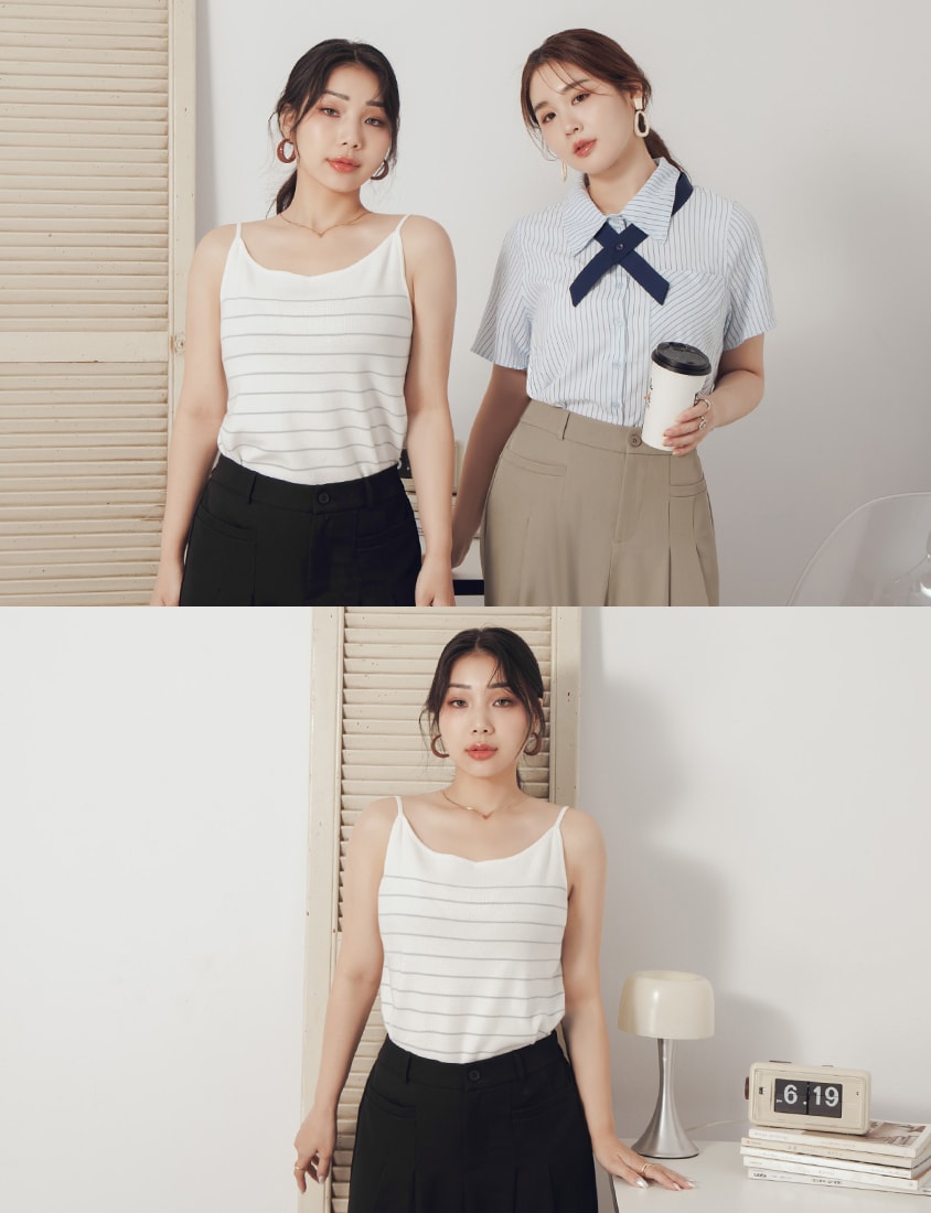 MISS. Versatile Soft Skin Stripe Knit Plus Size Tank Top