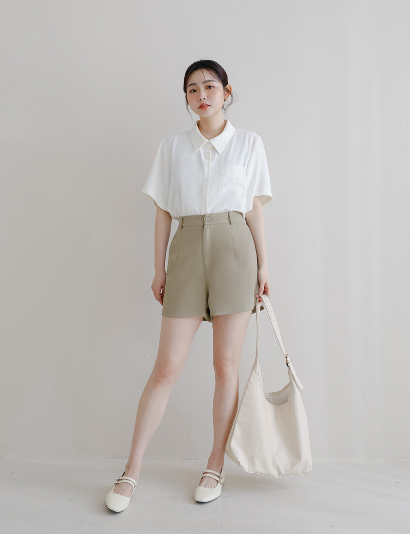 MISS. Elegant Back Elastic Waist Plus Size Tailored Shorts