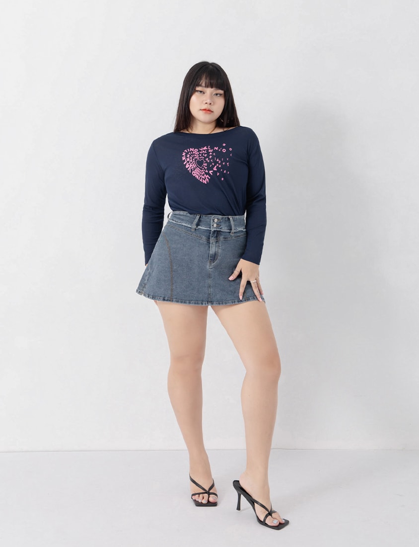 MUA! Frayed Waist Plus Size Denim Skort (With Inner Pants)