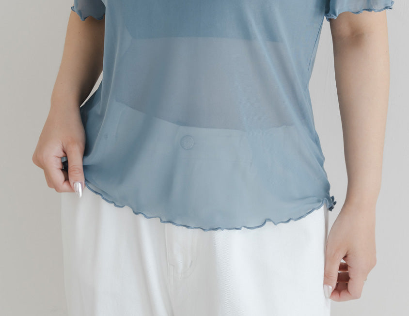 Double Layered Ruffle Sheer Stretch Plus Size Top