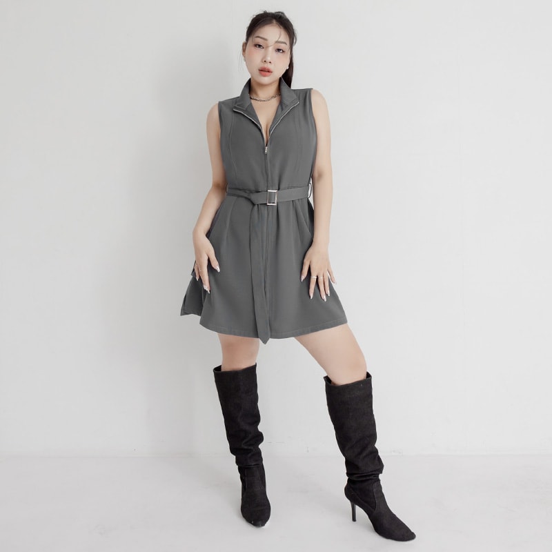 MUA! Utility Cargo Zip-Up Plus Size Sleeveless Dress (With Belt)