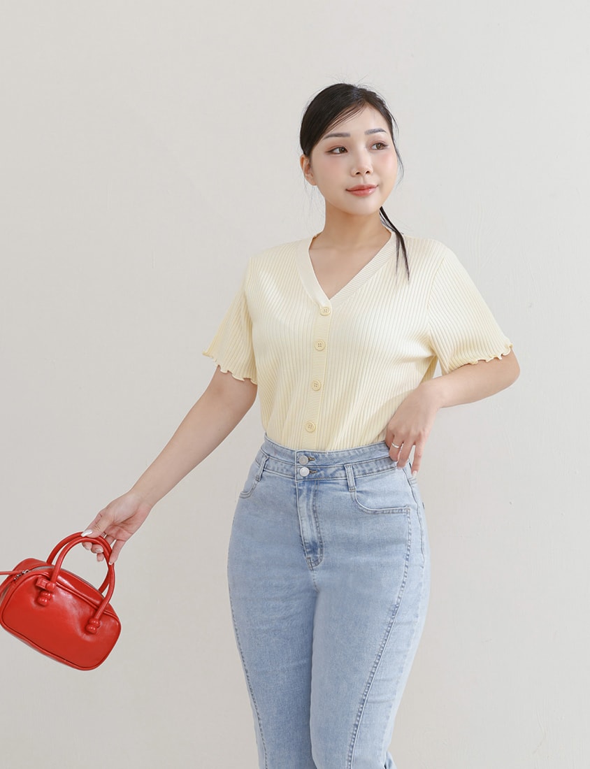 Cooling Lyocell Faux Button Plus Size Knit Top