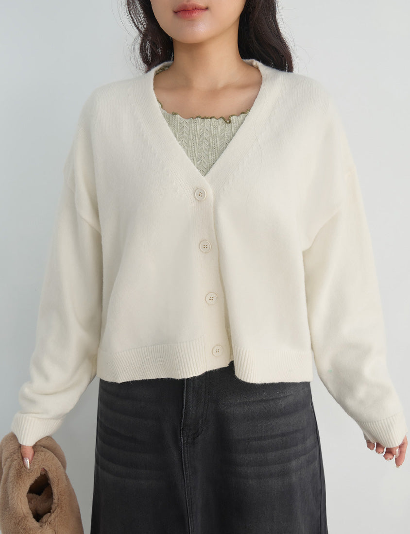 Classic V-Neck Multicolor Cropped Plus Size Knit Cardigan