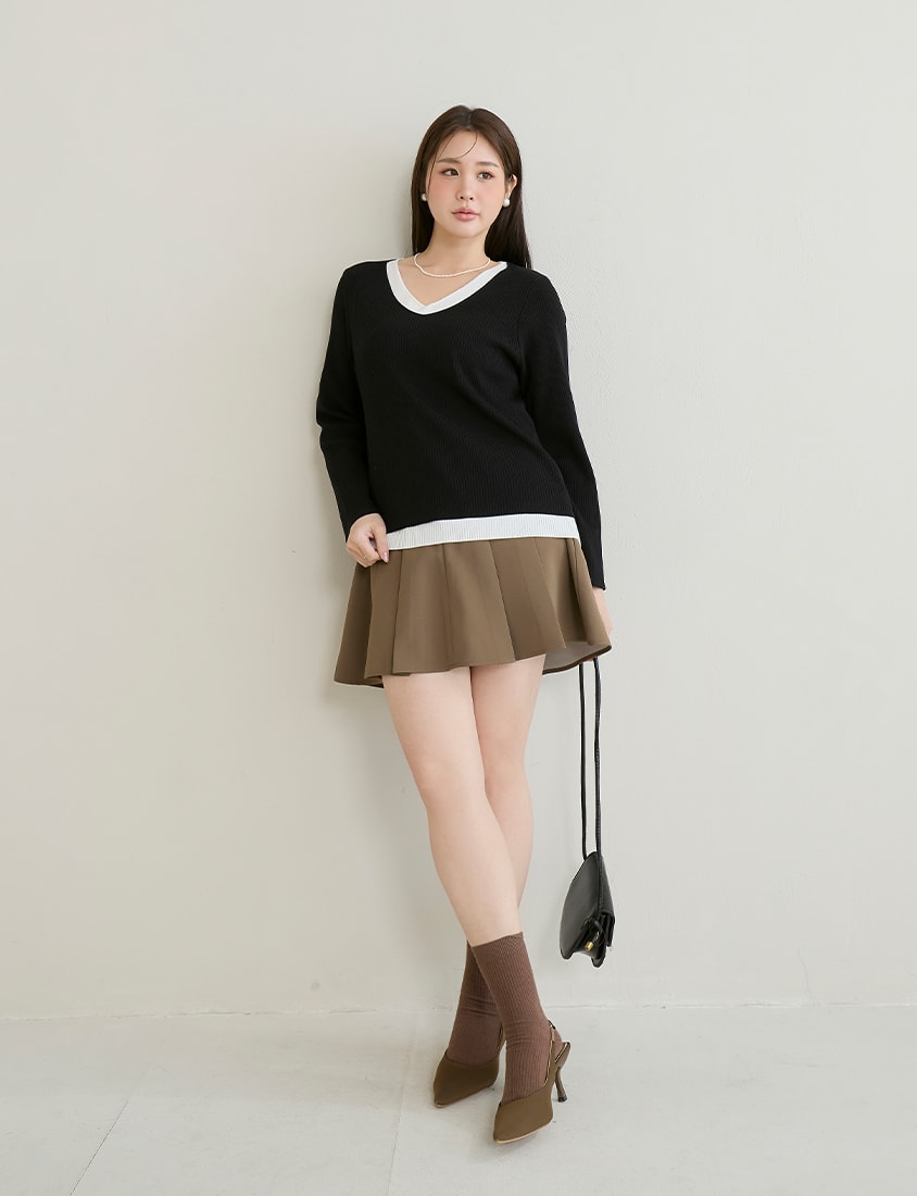 MISS. Faux Two Piece Ribbed Knit Plus Size Long Sleeve Top