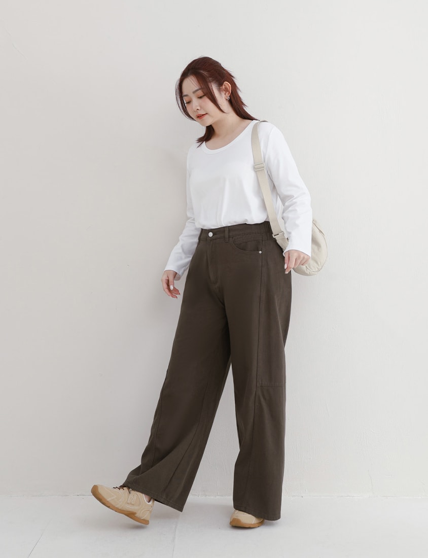 Everyday Versatile Twill Plus Size Straight-Leg Wide Pants