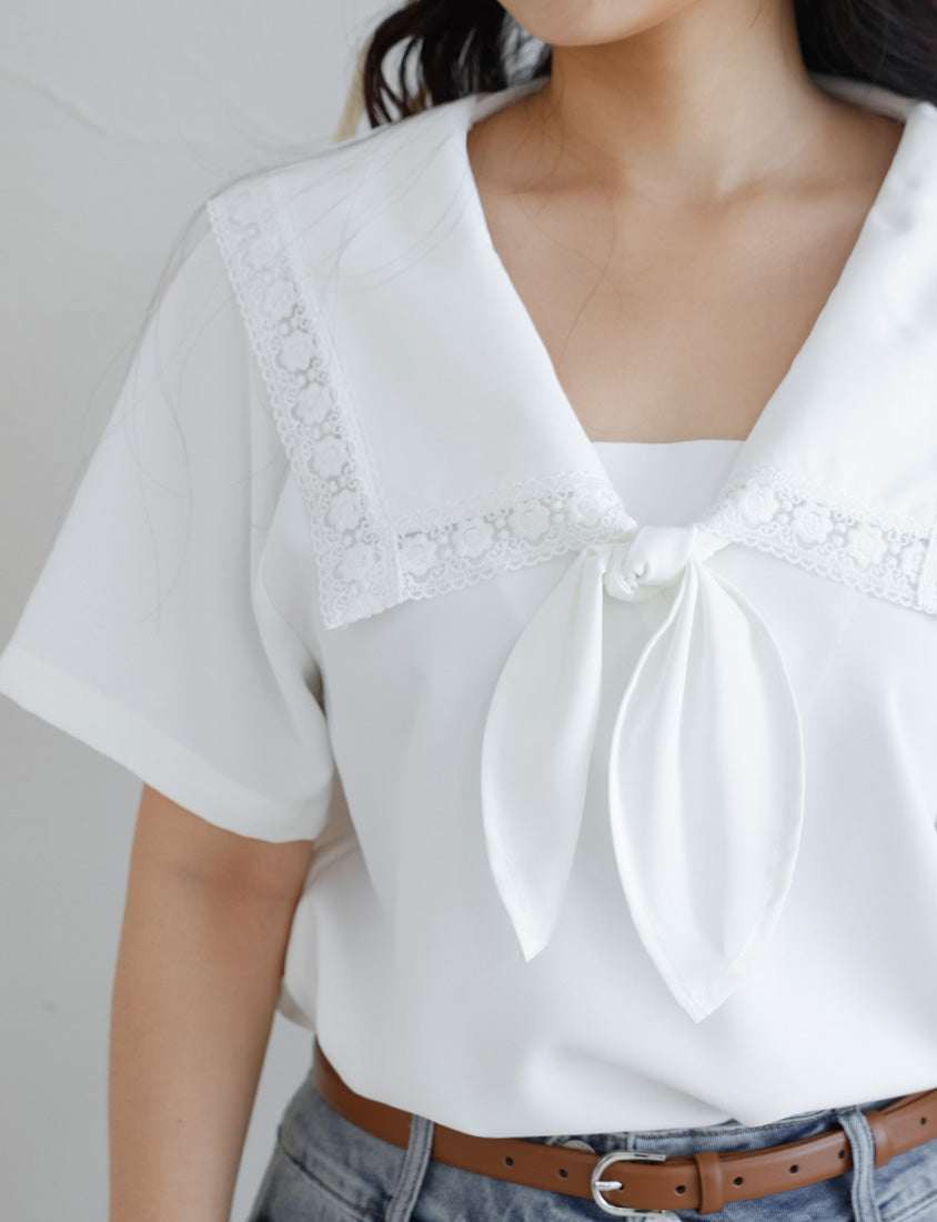 Japanese Style Lace Sailor Collar Tie Plus Size Top Blouse