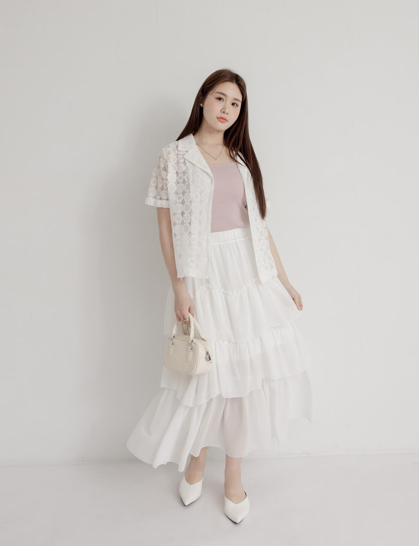 MISS. Cuban Collar Lace Eyelet Plus Size Shirt