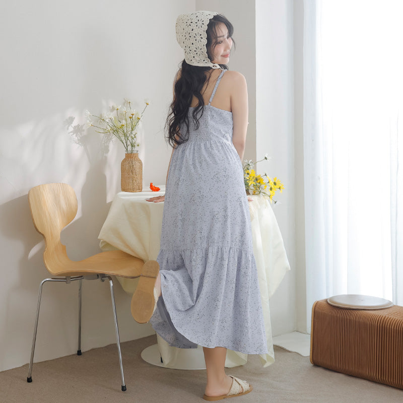 Ruched Floral Flared Hem Plus Size Cami Strap Dress